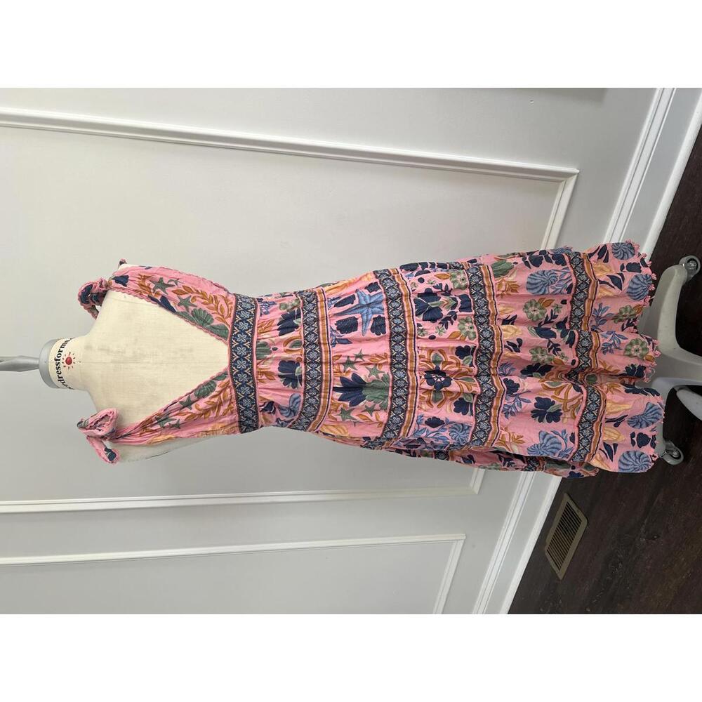 Farm Rio - Tiered Floral Midi Dress with Tie Shoulder Straps, Size S - Picture 8 of 11